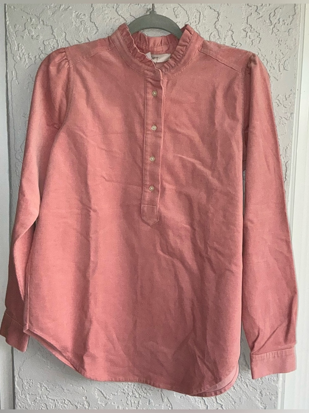 LOFT Dusty Rose Long-Sleeve Ruffle-Neck Pullover Shirt (NWT)